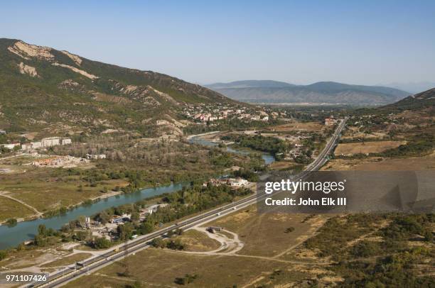 aragvi river canyon landscape - mtskheta stock-fotos und bilder