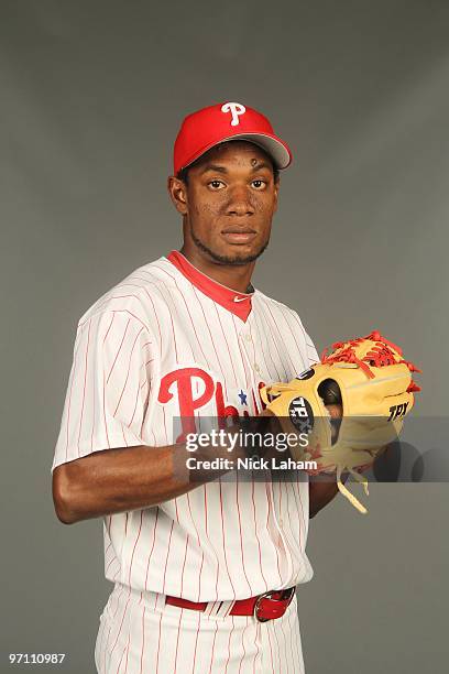 Yohan Flande of the Philadelphia Phillies poses for a photo during Spring Training Media Photo Day at Bright House Networks Field on February 24,...