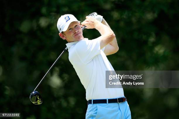 Brandt Snedeker plays his shot from the seventh tee during the final round of the FedEx St. Jude Classic at TPC Southwind on June 10, 2018 in...