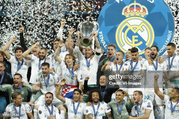 Jesus Vallejo of Real Madrid, goalkeeper Kiko Casilla of Real Madrid, Marcos Llorente of Real Madrid, Karim Benzema of Real Madrid, Nacho of Real...