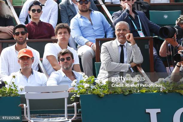 Kamel Mennour and Paul-Emmanuel Reiffers attend the Men Final of the 2018 French Open - Day Fithteen at Roland Garros on June 10, 2018 in Paris,...