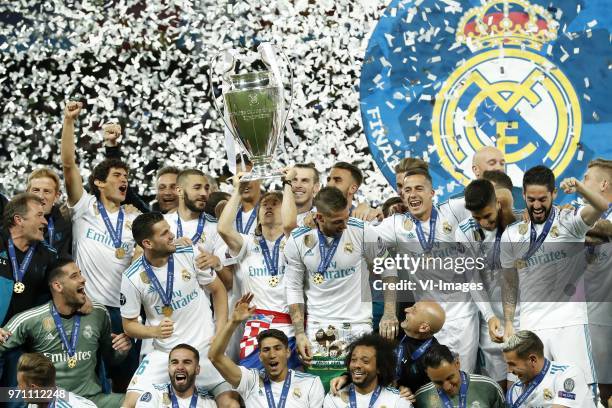 Jesus Vallejo of Real Madrid, goalkeeper Kiko Casilla of Real Madrid, Marcos Llorente of Real Madrid, Karim Benzema of Real Madrid, Nacho of Real...