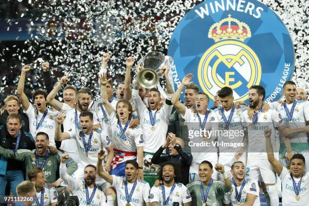 Jesus Vallejo of Real Madrid, goalkeeper Kiko Casilla of Real Madrid, Marcos Llorente of Real Madrid, Karim Benzema of Real Madrid, Nacho of Real...