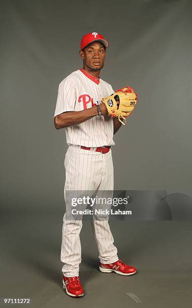 Yohan Flande of the Philadelphia Phillies poses for a photo during Spring Training Media Photo Day at Bright House Networks Field on February 24,...