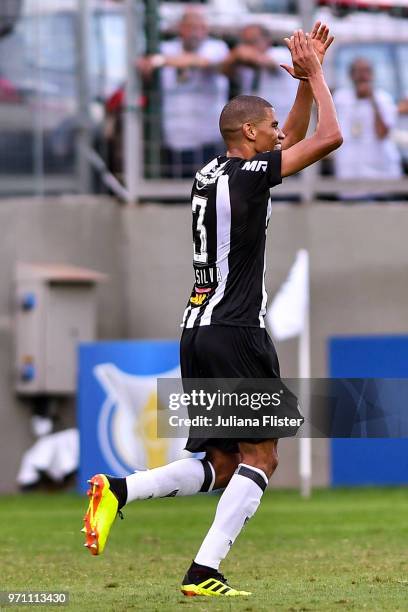 Leonardo Silva of Atletico MG celebrates a scored goal against Fluminense during a match between Atletico MG and Fluminense as part of Brasileirao...