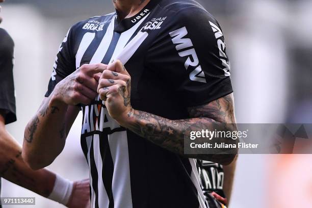 Roger Guedes of Atletico MG celebrates a scored goal against Fluminense during a match between Atletico MG and Fluminense as part of Brasileirao...