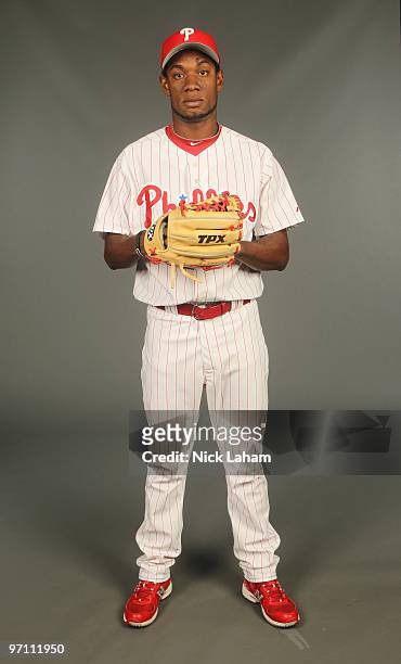 Yohan Flande of the Philadelphia Phillies poses for a photo during Spring Training Media Photo Day at Bright House Networks Field on February 24,...