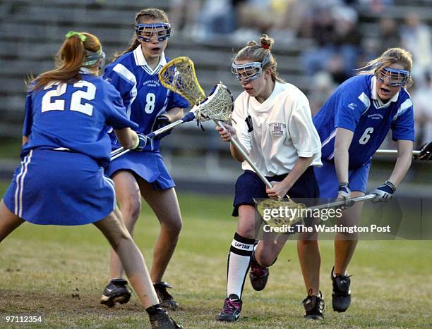 Kevin Clark\The Washington Post Neg #: 166873 Edgewater, MD Courtney Highsmith of South River High tries to fend off the Annapolis defense of Sarah...