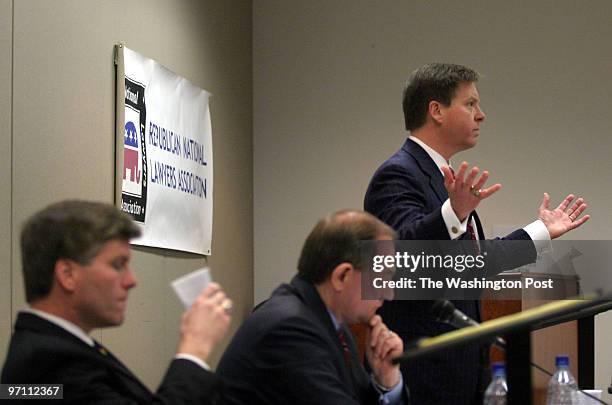 Jahi chikwendiu Lawyer Steve Baril, right, speaks during a debate against Robert F. McDonnell, left, the other Republican candidate for Virginia's...