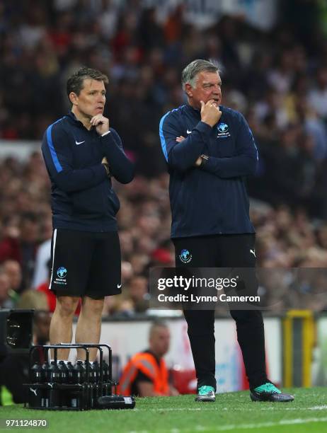 Sam Allardyce manager of England and Ben Shephard assistant manager of England look on during the Soccer Aid for UNICEF 2018 match between Englannd...