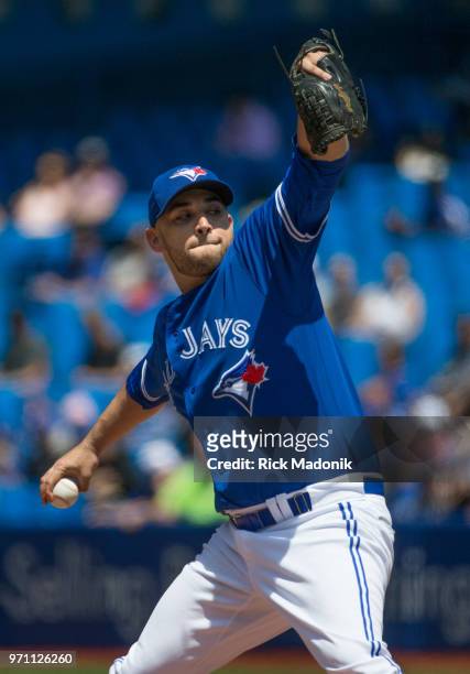 Toronto Blue Jays starting pitcher Marco Estrada works the early innings. Toronto Blue Jays Vs Baltimore Orioles in MLB regular season play at Rogers...