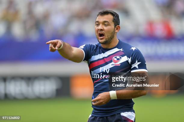 Chris Mattina of The United States Of America reacts during match between The United States Of America and Fiji at the HSBC Paris Sevens, stage of...