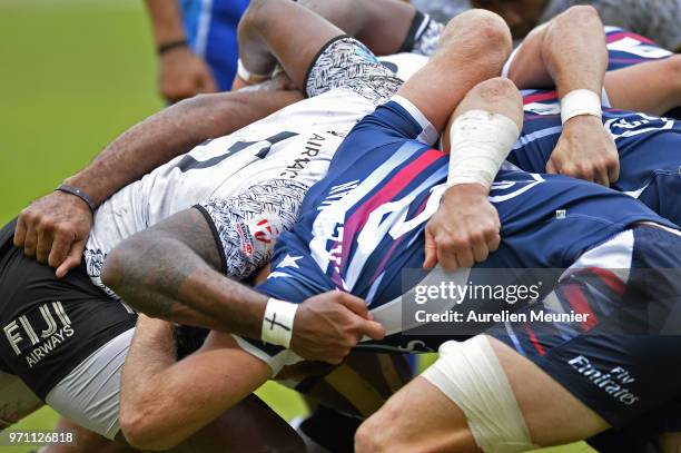 View of the scrum during the match between The United States Of America and Fiji at the HSBC Paris Sevens, stage of the Rugby Sevens World Series at...