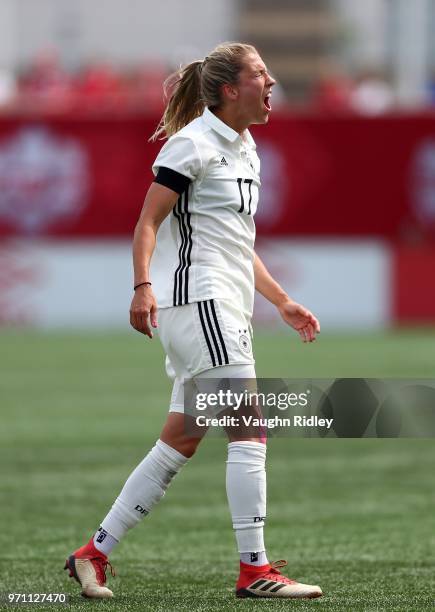 Verena Faibt of Germany reacts after a shot on goal during the second half of an International Friendly match against Canada at Tim Hortons Field on...