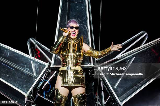 Katy Perry performs in concert during her "WITNESS: THE TOUR" tour at the Ericsson Globe Arena on June 10, 2018 in Stockholm, Sweden.