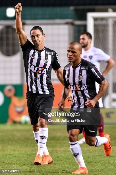 Ricardo Oliveira of Atletico MG celebrates a scored goal against Fluminense during a match between Atletico MG and Fluminense as part of Brasileirao...