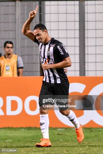 Ricardo Oliveira of Atletico MG celebrates a scored goal against Fluminense during a match between Atletico MG and Fluminense as part of Brasileirao...