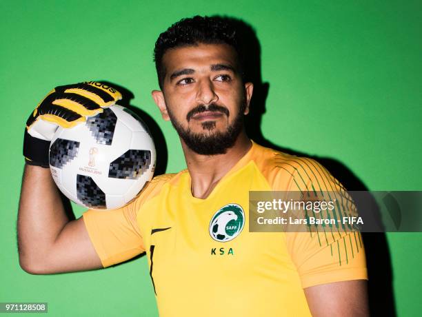 Abdullah Al Muaiouf of Saudi Arabia poses for a portrait during the official FIFA World Cup 2018 portrait session on June 10, 2018 in Saint...