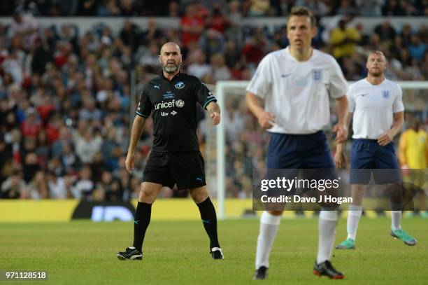 Eric Cantona during Soccer Aid for Unicef 2018 at Old Trafford on June 10, 2018 in Manchester, England.
