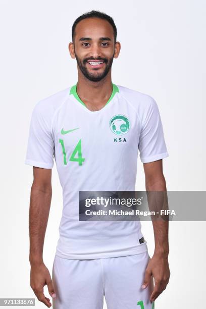 Abdullah Otayf of Saudia Arabia poses during the official FIFA World Cup 2018 portrait session at on June 10, 2018 in Saint Petersburg, Russia.