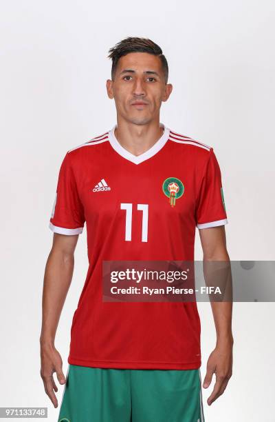 Faycal Fajr of Morocco poses during the official FIFA World Cup 2018 portrait session on June 10, 2018 in Voronezh, Russia.