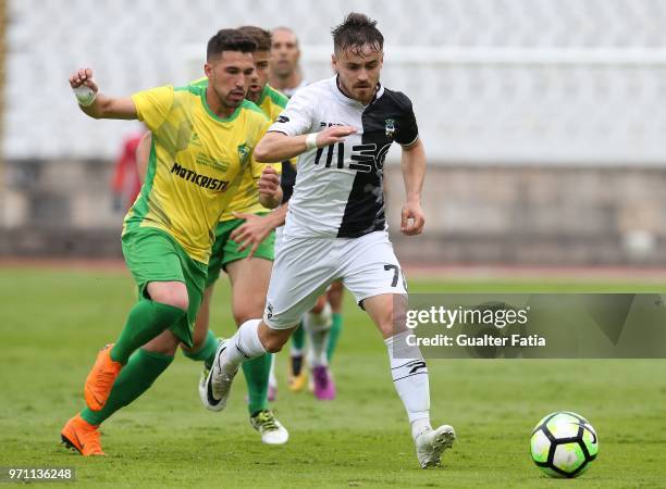 Farense defender Filipe Godinho from Portugal with CD Mafra defender Guilherme Ferreira from Portugal in action during the Campeonato de Portugal...