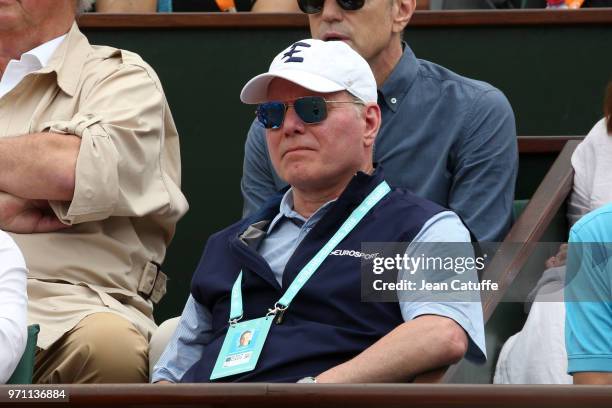 David Zaslav, CEO of Discovery Channel during the men's final on Day 15 of the 2018 French Open at Roland Garros stadium on June 10, 2018 in Paris,...