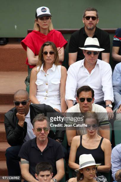 From top, Marion Cotillard, Guillaume Canet, Anna Eberstein, Hugh Grant, Clive Owen, Tim Roth and his wife Nikki Butler during the men's final on Day...