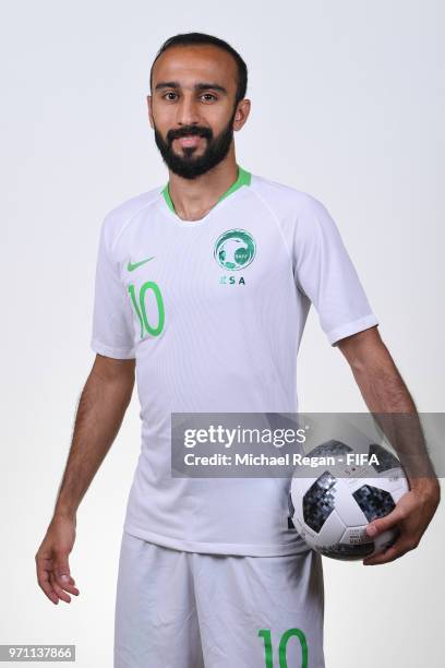 Mohammed Al Sahlawi of Saudia Arabia poses during the official FIFA World Cup 2018 portrait session at on June 10, 2018 in Saint Petersburg, Russia.