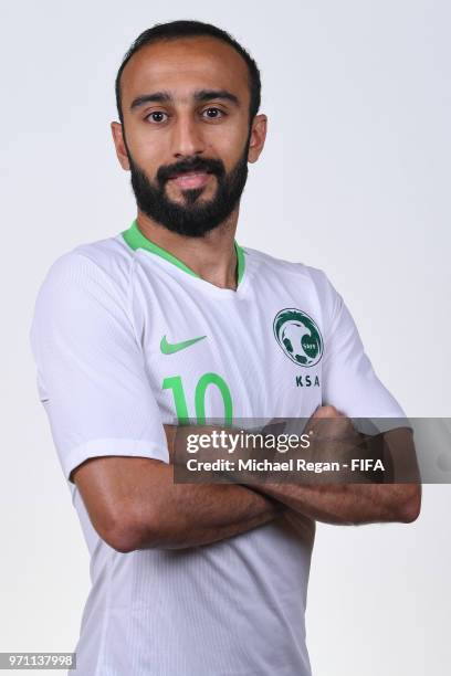 Mohammed Al Sahlawi of Saudia Arabia poses during the official FIFA World Cup 2018 portrait session at on June 10, 2018 in Saint Petersburg, Russia.