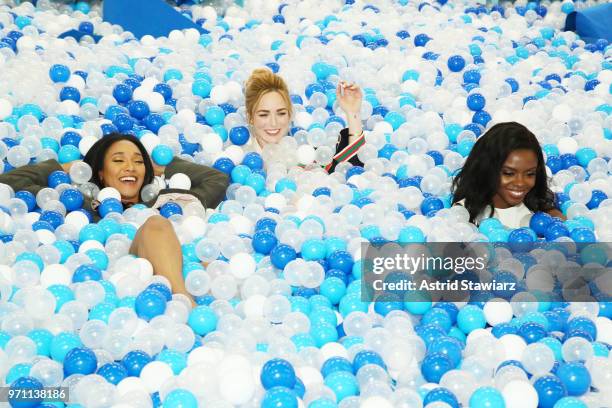 Candice Patton; Caity Lotz and Ashley Murray speak onstage during the "Screen Queens" panel day 2 of POPSUGAR Play/Ground on June 10, 2018 in New...