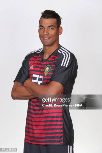 Ahmed Reda Tagnaouti of Morocco poses during the official FIFA World Cup 2018 portrait session on June 10, 2018 in Voronezh, Russia.