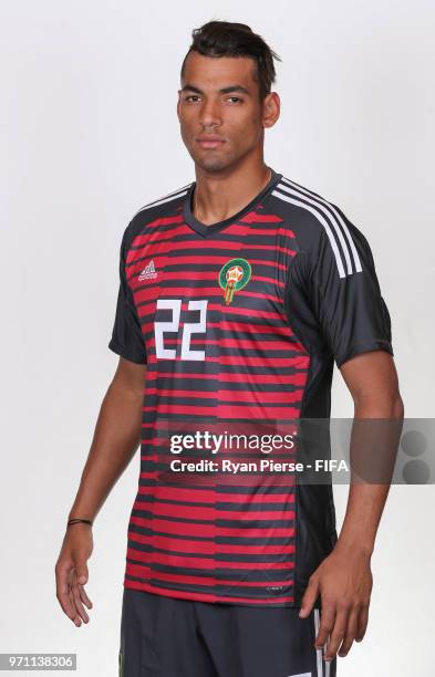 Ahmed Reda Tagnaouti of Morocco poses during the official FIFA World Cup 2018 portrait session on June 10, 2018 in Voronezh, Russia.