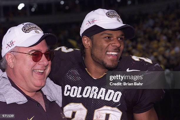 Tailback Chris Brown of the Colorado Buffalos smiles after the Big 12 Championship game against the Texas Longhorns on December 1, 2001 at Texas...