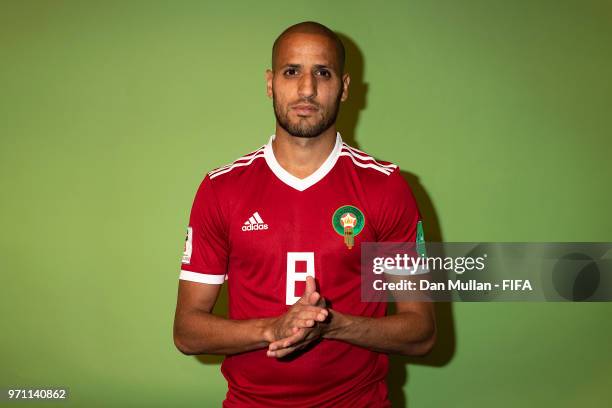 Karim El Ahmadi of Morocco poses for a portrait during the official FIFA World Cup 2018 portrait session at on June 10, 2018 in Voronezh, Russia.