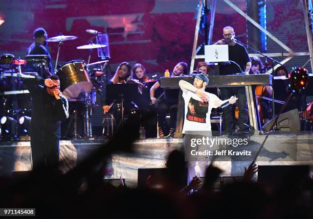 Eminem performs on What Stage during day 3 of the 2018 Bonnaroo Arts And Music Festival on June 9, 2018 in Manchester, Tennessee.