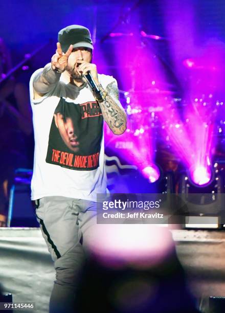 Eminem performs on What Stage during day 3 of the 2018 Bonnaroo Arts And Music Festival on June 9, 2018 in Manchester, Tennessee.