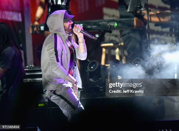 Eminem performs on What Stage during day 3 of the 2018 Bonnaroo Arts And Music Festival on June 9, 2018 in Manchester, Tennessee.