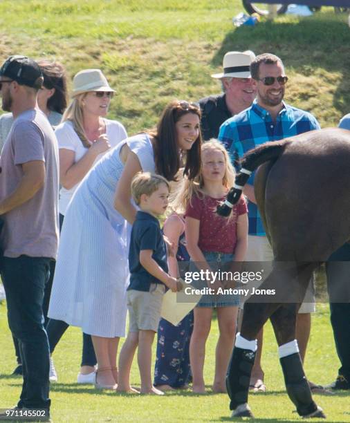 Prince George of Cambridge, Catherine, Duchess of Cambridge, Savannah Phillips, and Peter Phillips attend the Maserati Royal Charity Polo Trophy at...