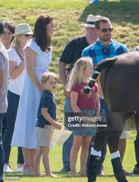 Prince George of Cambridge, Catherine, Duchess of Cambridge, Savannah Phillips, and Peter Phillips attend the Maserati Royal Charity Polo Trophy at...