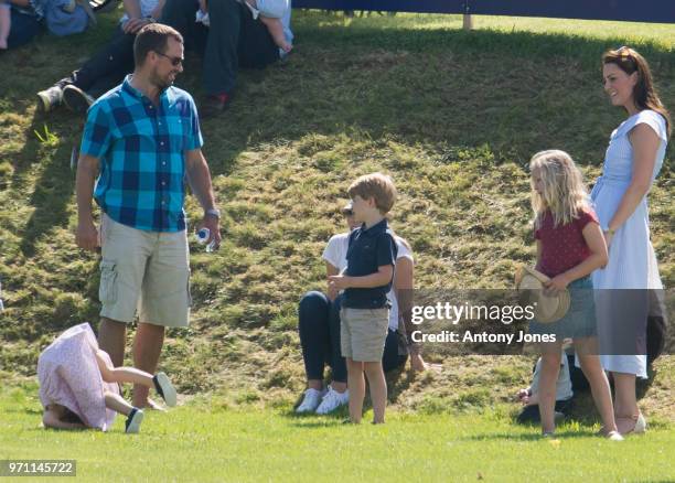 Princess Charlotte of Cambridge, Peter Phillips, Prince George of Cambridge, Savannah Phillips and Catherine, Duchess of Cambridge during the...