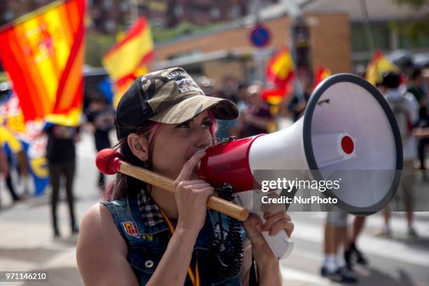 Far-right and spanish nationalist activists demonstrate in front Catalonia's public television , claming for its clausure and against independence...