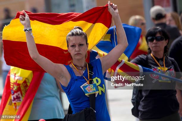 Far-right and spanish nationalist activists demonstrate in front Catalonia's public television , claming for its clausure and against independence...