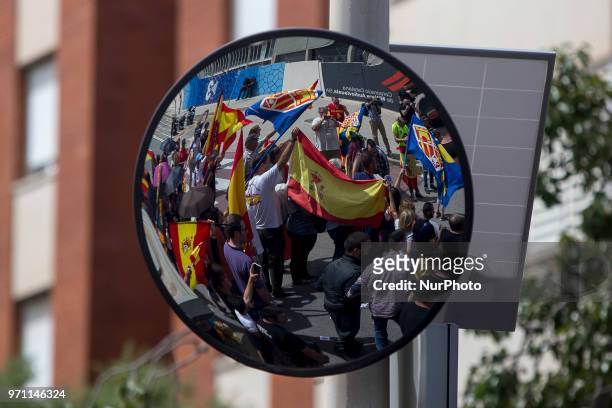 Far-right and spanish nationalist activists demonstrate in front Catalonia's public television , claming for its clausure and against independence...