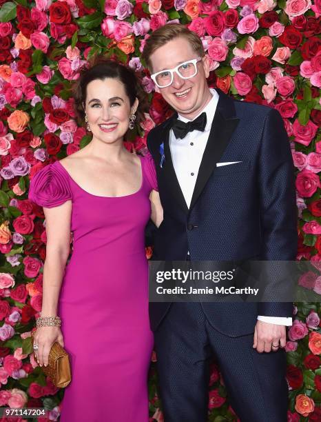 Lauren Worsham and Kyle Jarrow attend the 72nd Annual Tony Awards at Radio City Music Hall on June 10, 2018 in New York City.