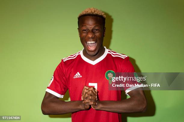 Hamza Mendyl of Morocco poses for a portrait during the official FIFA World Cup 2018 portrait session at on June 10, 2018 in Voronezh, Russia.