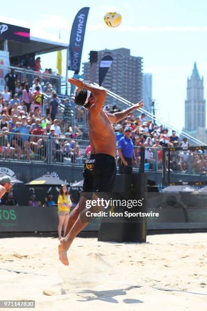 Ricardo Santos during play on the Stadium Court of the AVP New York Coty Open on June 9 at Hudson River Park's Pier 25/26, New York, NY.