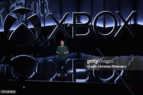 Ralph Fulton, Creative Director at Playground Games, introduces 'Forza Horizon 4' during the Microsoft xBox E3 briefing at the Microsoft Theater on...