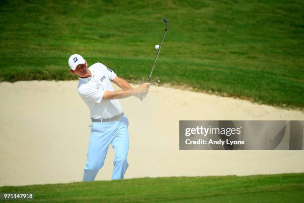 Brandt Snedeker plays a shot from a bunker on the 16th hole during the final round of the FedEx St. Jude Classic at TPC Southwind on June 10, 2018 in...