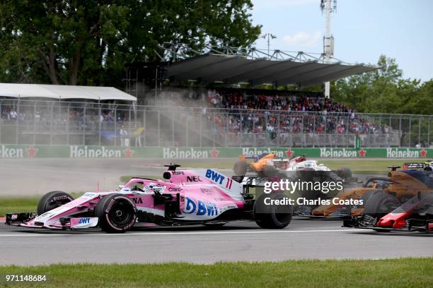 Sergio Perez of Mexico driving the Sahara Force India F1 Team VJM11 Mercedes on track during the Canadian Formula One Grand Prix at Circuit Gilles...